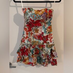 Floral beach party strapless dress XS